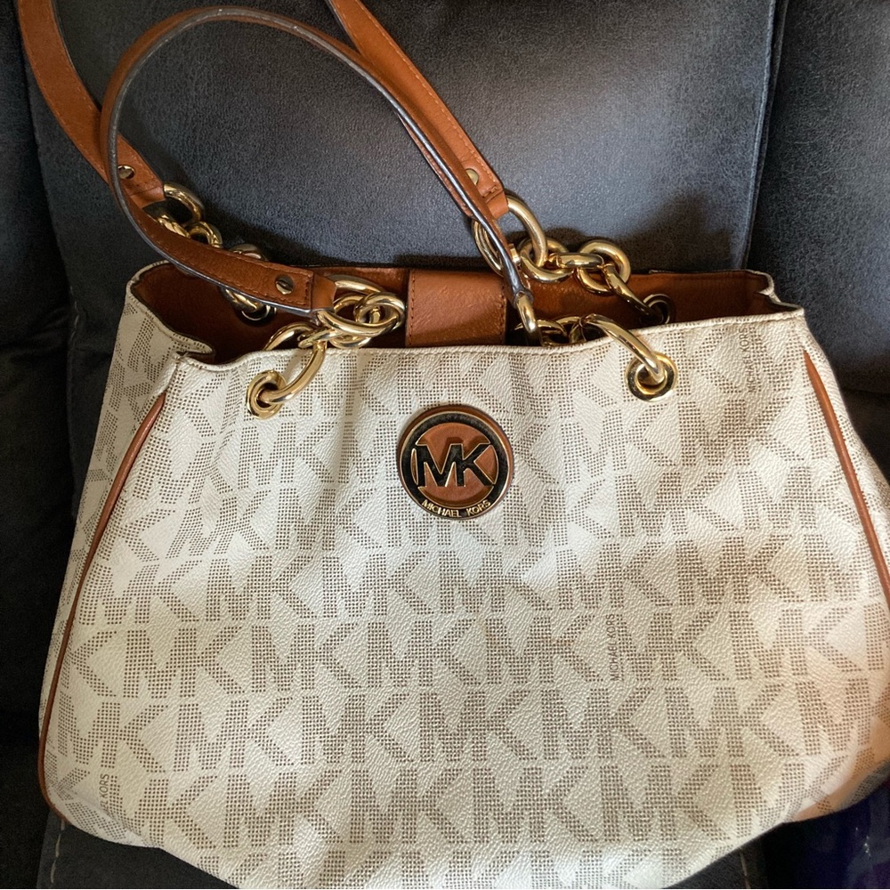 Brown and cream Michael Kors shoulder bag